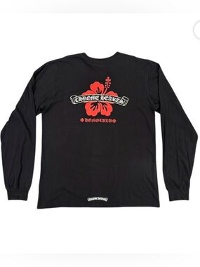 Chrome Hearts AUTHENTIC ** Pristine  **Black L/S Tee with Red Hibiscus Graph